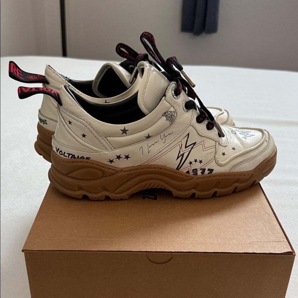 Zadig & Voltaire Blaze White and Brown Sneakers with Design szEU 40